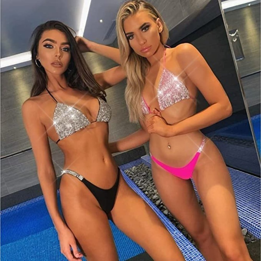 NEW Rhinestone Bikini Sparkling Bling Swarovski Crystal Swimsuit Beachwear White - Picture 5 of 11